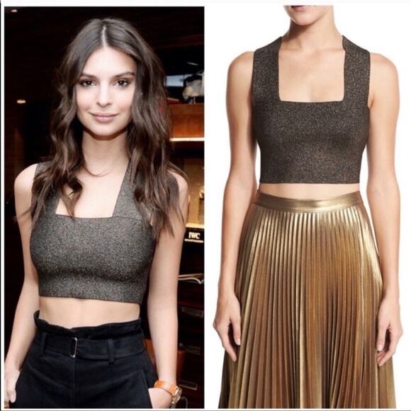 New A.L.C. Ali bronze metallic Knit Crop Top Size Medium Celebrity Style - Picture 1 of 16